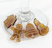 Gingerbread cookie holiday themed Wine glass Charms Set Of 4 - glass charms