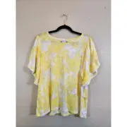 Chico's Women's Pineapple Yellow White Linen Paisley Flutter Knit Top Size Large