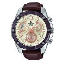 在飛比找Yahoo!奇摩拍賣優惠-CASIO EDIFICE 經典計時大錶框真皮腕錶-咖啡 (
