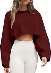 [Remidoo] Women's Casual Long Sleeve Cropped Sweatshirt Crewneck Pullover Shirt