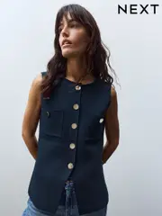 Blue Navy Smart Knitted Button Waistcoat Top (AG3765) | $71