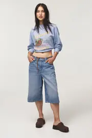 [Cotton On Women] Cotton On Women - Classic Fleece Graphic Raglan Crew Sweatshirt - Hillside produce/dusk blue XL HILLSIDE PRODUCE/DUSK BLUE
