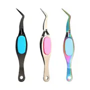 Catzon 3 Pieces Craft Stainless Steel Curved Tweezers For Eyelashes Nail Salon Beading Tools-B