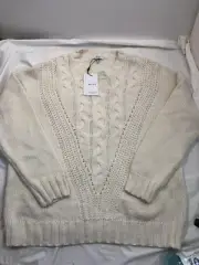 Reiss Wool Cable Knit Sweater XL Long Sleeve Pullover Cream Oversized