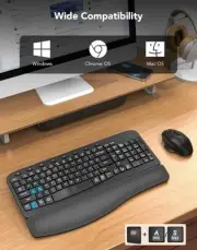 Wireless Keyboard and Mouse Combo Ergonomic Wave Keys Cushioned Plam Rest Com...