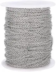 [Geardeangloow] 10 Meters Silver Curb Chai Stainless Steel Link Chain Unwelded Twisted Chain Hanging Crafting Accessory with Roll for Jewelry DIY Necklace Bracelet