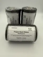 New-Lot of 3 - Black Polypro Mesh Ribbon - Weatherproof - Floral - 5.5in x 10yds