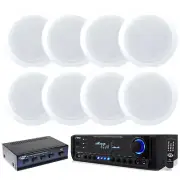 Pyle Home USB SD 300W Receiver, 5.25" White 2-Way In-Ceiling Speakers & Selector