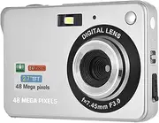 Portable 1080P Digital Camera Video Camcorder 48MP Anti-Shake 8X 2.7 Inch Screen Face Detact Smile Capture Built-in Battery with Carry Bag Wrist Strap for Teens Silver