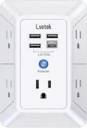 5 Outlet Extender Multi Plug Wall Outlets with 4 USB Charging Ports (1 USB C Out