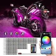 12pcs Motorcycle underglow LED Light Kit, RGB Motorcycle LED Interior Strip Lights with Music Mode, Multicolor Brake Light Function Waterproof Motorcycle Accessories - Wireless APP Control, DC 12V
