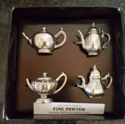 VILLEROY & BOCH FINE PEWTER HANDMADE TEA COFFEE POT NAPKIN RINGS - SET OF 4-NIB