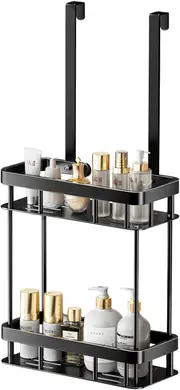 2 Tier Hanging Shower Caddy Shower Shelf, Metal Hanging Shower Organizer Over the Rustproof Bathroom Shower Storage Rack Basket, No Drilling, Black