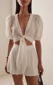 [Lisa Marie Fernandez] Pouf Linen Gauze Tie Top