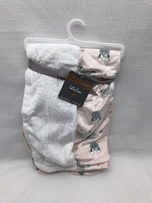 Blankets & Beyond Pink Gray Elephant Baby Blanket Security Lovey White Minky NEW