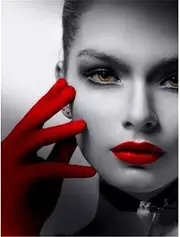 WOWDECOR Stamped Cross Stitch Kits for Adults Beginners, Pre Printed Gloves Red Lips Woman 11ct 30x40cm Pattern DIY Embroidery Starter Kit Needlework Set