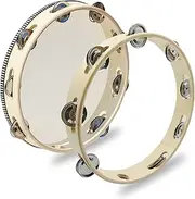 2 pcs 10 inch Tambourine, DaKuan Tambourines for Adults and Tambourine Ring, Metal Bell, Percussion Musical Instruments, Hand Drum, Music Education, Party, KTV(Wooden Single Row)