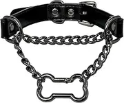 [EverGlimp] Gothic Slip Chain Black Leather Choker Collar For Women, Black Vegan Leather Choker with Removable Bone Clasp, Adjustable Buckle Strap, Punk Alloy Chain, Party Statement Necklace
