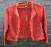 New Nic + Zoe Ribbon Trim Fringe Mix Knit Jacket Sz. M