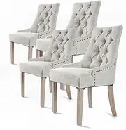 [LA BELLA] French Provincial Oak Leg Chair Amour - Grey Upholstered Velvet Tufted Dining Chairs with Nailhead Back & Ring Pull Trim Stylish Seating for Kitchen, Bedroom & Dining Room 4-Pack