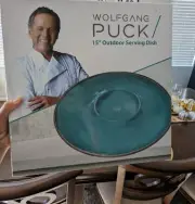 WOLFGANG PUCK 15" Turquoise Melamine Serving Tray Outdoor Chip Veggie Dip Bowl