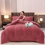 Corduroy Comforter 150~240 cm Winter Thickening Fuzzy Comforter Queen - Milk Velvet King Plush Comforter Gray, Blue, Green, Pink, Red (D,220 * 240cm/5kg)
