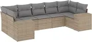 vidaXL 7 Piece Garden Sofa Set with Cushions - Beige Poly Rattan Outdoor Furniture - Patio/Garden/Deck Modular Lounge
