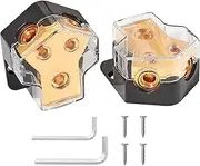 2PCS 2-Way Copper Power Distribution Block, 0/2/4 Gauge in 4/8 Gauge Out Auto Car Audio Distribution Connecting Block, 2 Way Ground Distribution Block Copper for Audio Amplifier Splitter