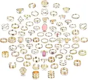 [Sanfenly] 82pcs Gold Silver Knuckle Rings for Women Stackable Mid Finger Joint Ring Set Retro Vintage Boho Rings Aesthetic Stacking Crystal Rings Bulk