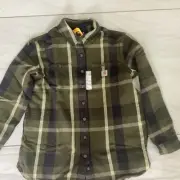NEW Carhartt TW5036-W Loose Fit Twill Button Shacket Basil Plaid Shirt Women's S