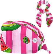 [YTYVAGT] Scrub Caps Women,Scrub Hats Suitable for Women,Watermelon and Strawberry Pink Stripes
