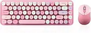 Perixx PERIDUO-802PK Bluetooth Mini Keyboard and Mouse Combo - Retro Round Key Caps - Pastel Pink - US English