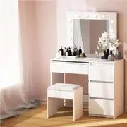 12 Led Bulbs Artiss Dressing Table Set Stool White