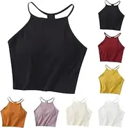 [Generic] Tank Top for Women Summer Spaghetti Strap Cross Back Tops Built in Bra 2025 Elasic Slim Fitted Crop Yoga Workout Top