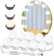 LED Vanity Mirror Lights Kit - Vanity Lights Come with 10 Adjustable Brightness Light Bulbs for Makeup Dressing Table and Power Supply Plug-in Lighting Fixture Strip, White (Mirror Not Included).