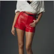 Anthropologie Maeve Colette shorts faux-leather edition in RED 32 NWT