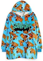 [Scooby-Doo!] Boys Wearable Blanket Hoodie | Kids Hooded Fleece Pullover in Blue Character All Over Print | Sherpa Lined Loungewear with Pockets | Animated Cartoon Series Merchandise Gift, Blue, One