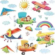 DECOWALL DS-8026 Animal Biplanes Kids Wall Stickers Wall Decals Peel and Stick Removable Wall Stickers for Kids Nursery Bedroom Living Room (Small)