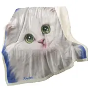 Lovely Innocent Face White Fluffy Kitty Cat Throw Blanket