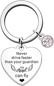 [FMCC] Passed Driving Test Gifts for Women Drive Safe Keyring Guardian Angel Gifts New Driver Gifts Never Drive Faster Than Your Guardian Angel Can Fly, Silver, One Size, Keyring