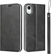 for iPhone XR Case (6.1"),Cavor Folio Flip Leather Wallet Phone Case Stand Card Holder Magnetic Closure Clear TPU Bumper Slim Thin Cover Case with Wristlet Strap- Black