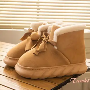 【Taroko】蝴蝶結麂皮圓頭厚底內刷毛雪靴(2色可選)