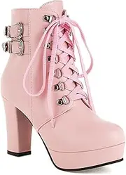 [JIEEME] Synthetic Sexy Round Toe Block Heel Zipper Lace-Up High Heel with 9.5 cm Platform with 3 cm Ankle Casual Boots for Women Big Size T998-72