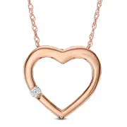 Natural Clarity Enhanced Accent Solitaire Heart Pendant in 10K Rose Gold
