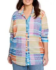 Nic+Zoe Plus Sunset Stripe Boyfriend Shirt