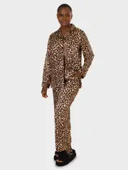 Womens Printed Long Satin Pj Set
