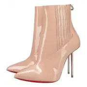 Christian Louboutin Epic Boot 100 Nude Patent Stiletto Heel Ankle Bootie 37