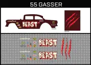 Hot Wheels (1/64), 55 Gasser "Beast" Waterslide, Printed White First, Decals