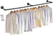 UNHO Industrial Pipe Clothes Rail, Cloths Hanging Rail Wall Mounted Clothes Rail Heavy Duty Garment Rack 180cm Long Pipe Cloths Rack Detachable Wall Rail for Clothes