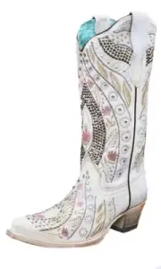 Womens Corral white floral embroidered crystal rhinestone boots 7.5